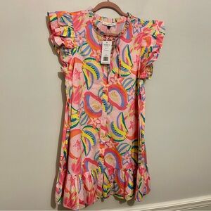 Michelle McDowell Floral Ruffle Copacabana Pink Abby Dress Sz M Medium nwt